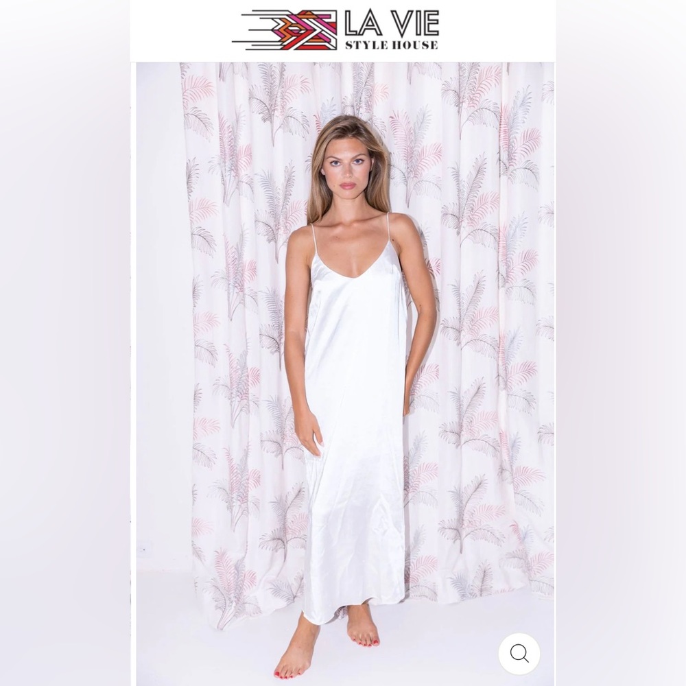 NWT La Vie Style House Satin Maxi Slip Dress - Black - OS